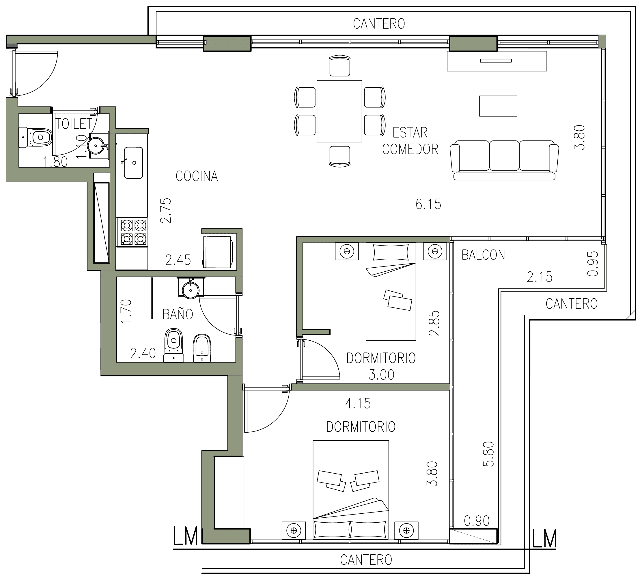 Plano del departamento 2° A